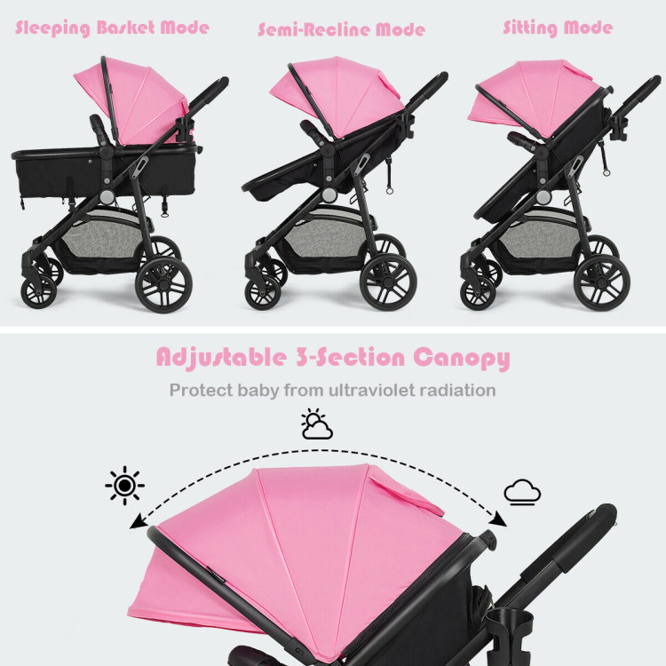 2-in-1 Foldable Pushchair Newborn Infant Baby Stroller-PinkCostway Gallery View 4 of 10
