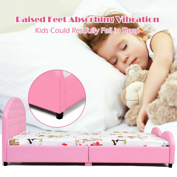Twin Size Upholstered Platform Toddler Bed with Wood Slat SupportCostway Gallery View 3 of 10