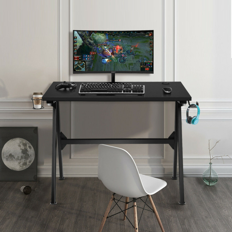 Ergonomic Computer Gaming Desk with Cup Holder and Headphone HookCostway Gallery View 6 of 12