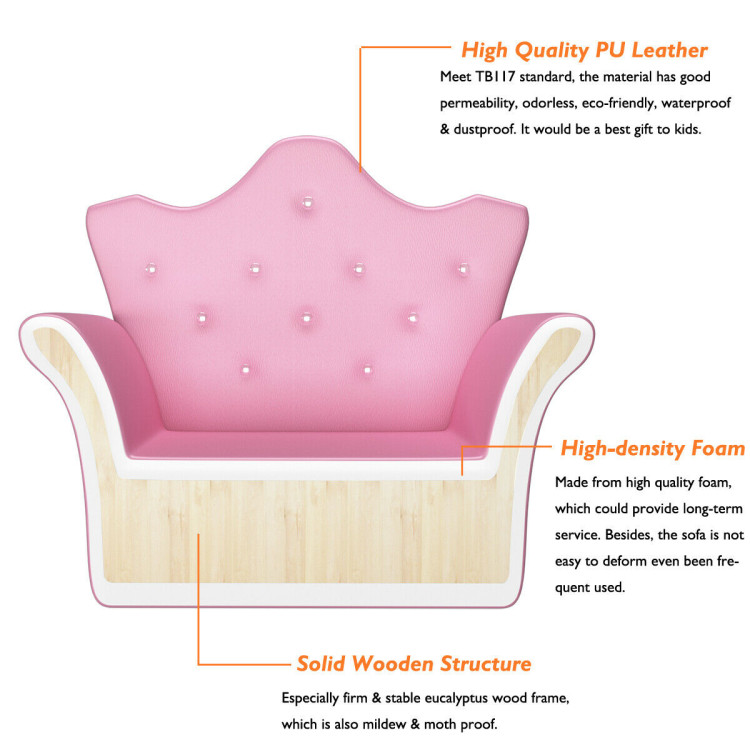 Pink Kids Sofa Armrest Couch with Ottoman-PinkCostway Gallery View 9 of 10