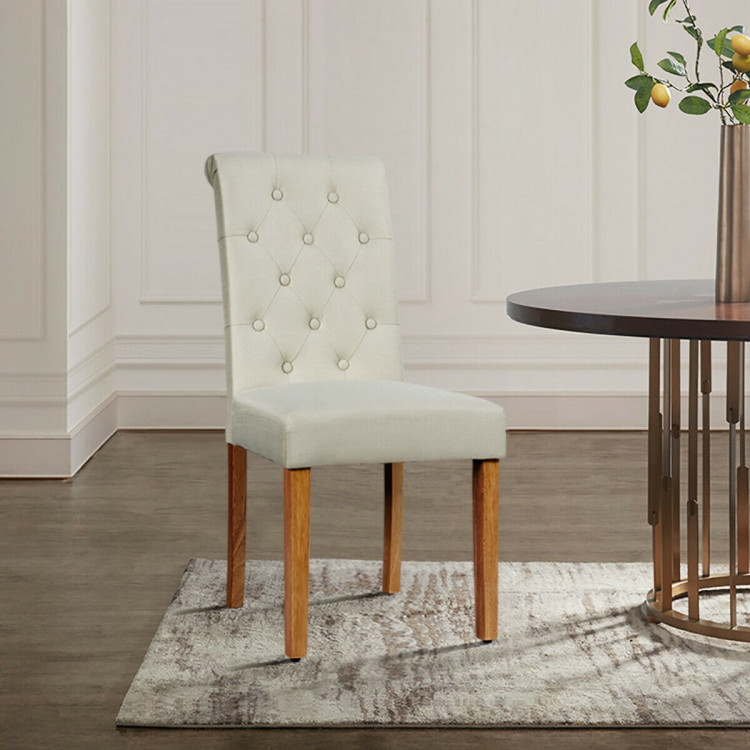 2 Pieces Tufted Dining Chair Set with Adjustable Anti-Slip Foot Pads-BeigeCostway Gallery View 3 of 12
