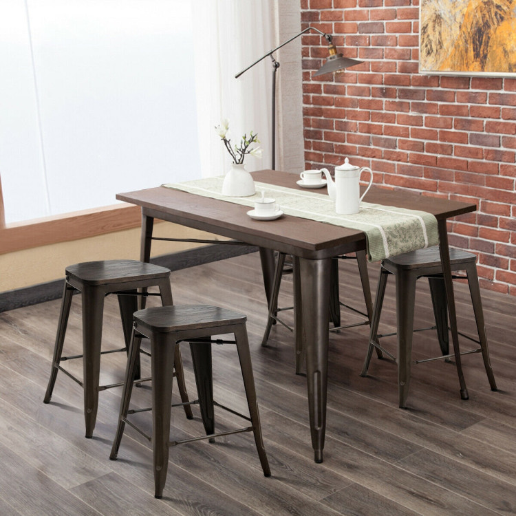 Set of 4 Industrial Metal Counter Stool Dining Chairs with Removable Backrests-GunCostway Gallery View 7 of 12