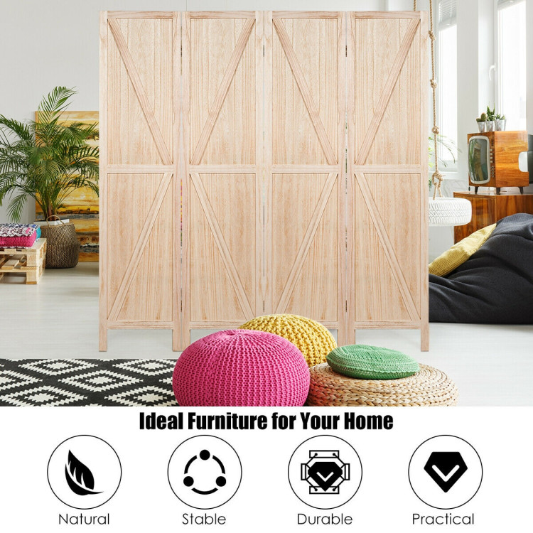 4 Panels Folding Wooden Room Divider-NaturalCostway Gallery View 3 of 12