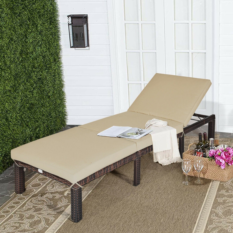 Outdoor Rattan Adjustable Cushioned ChaiseCostway Gallery View 6 of 12