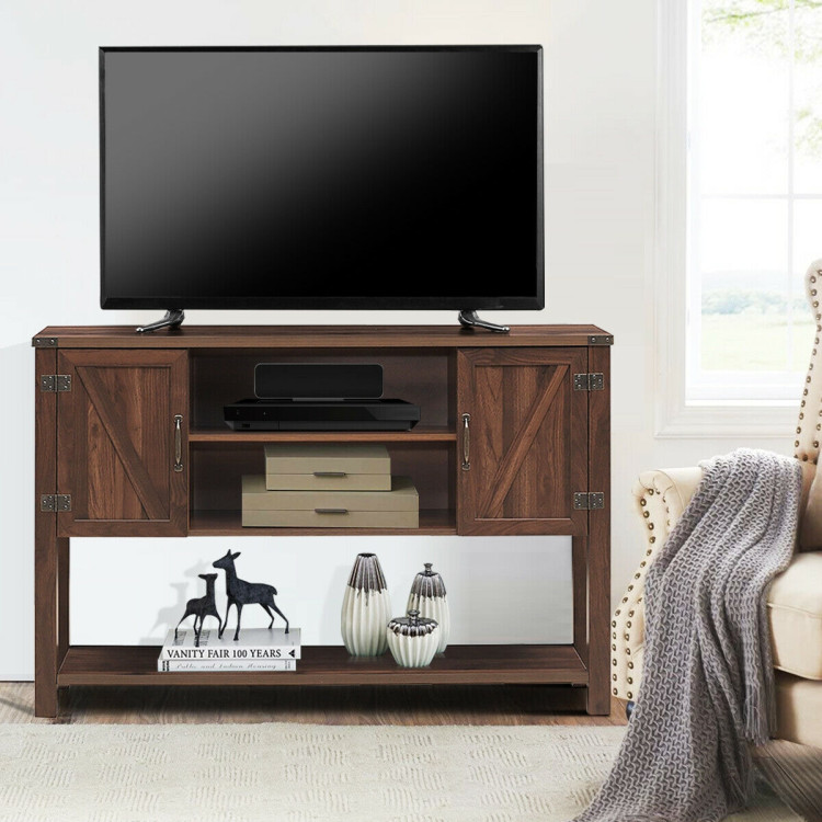 TV Storage Cabinets with Bottom Shelf-BrownCostway Gallery View 6 of 12