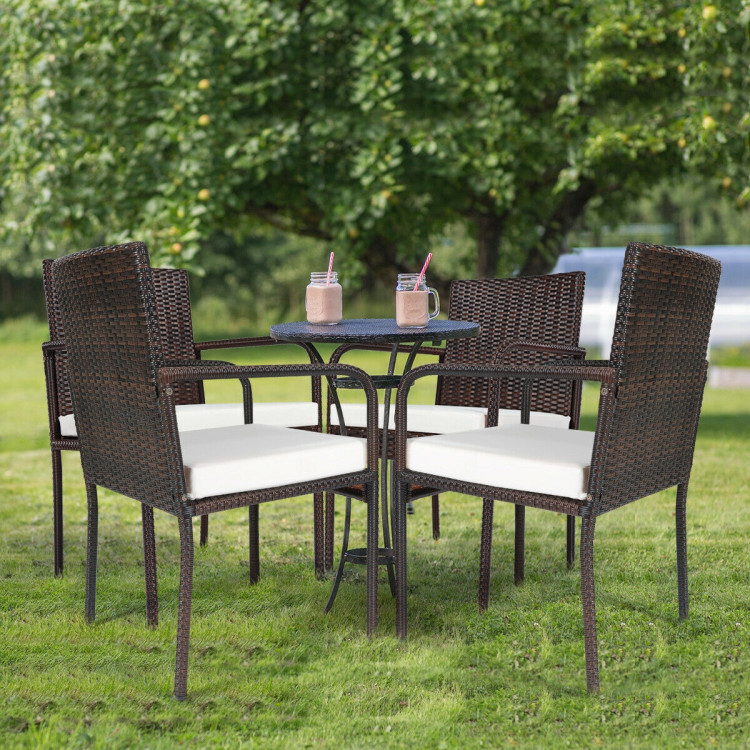 4 Pieces Outdoor Patio Rattan Dining Chairs Cushioned SofaCostway Gallery View 3 of 9