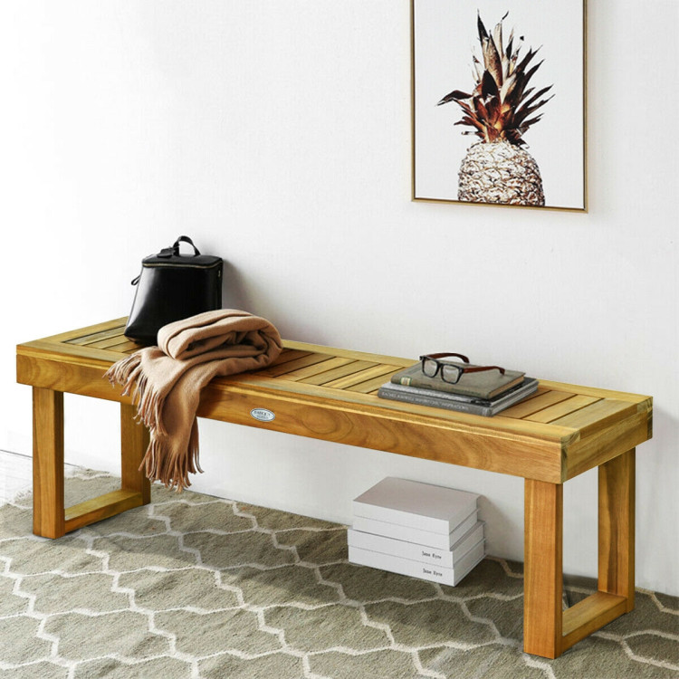 52 Inch Acacia Wood Dining Bench with Slatted SeatCostway Gallery View 2 of 10