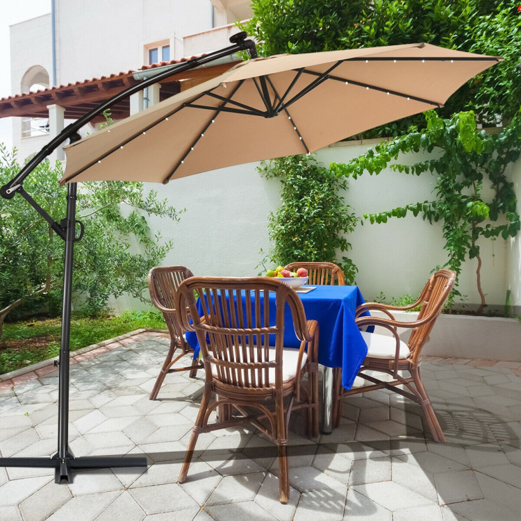 10 ft 360° Rotation Solar Powered LED Patio Offset Umbrella without Weight Base-BeigeCostway Gallery View 7 of 12