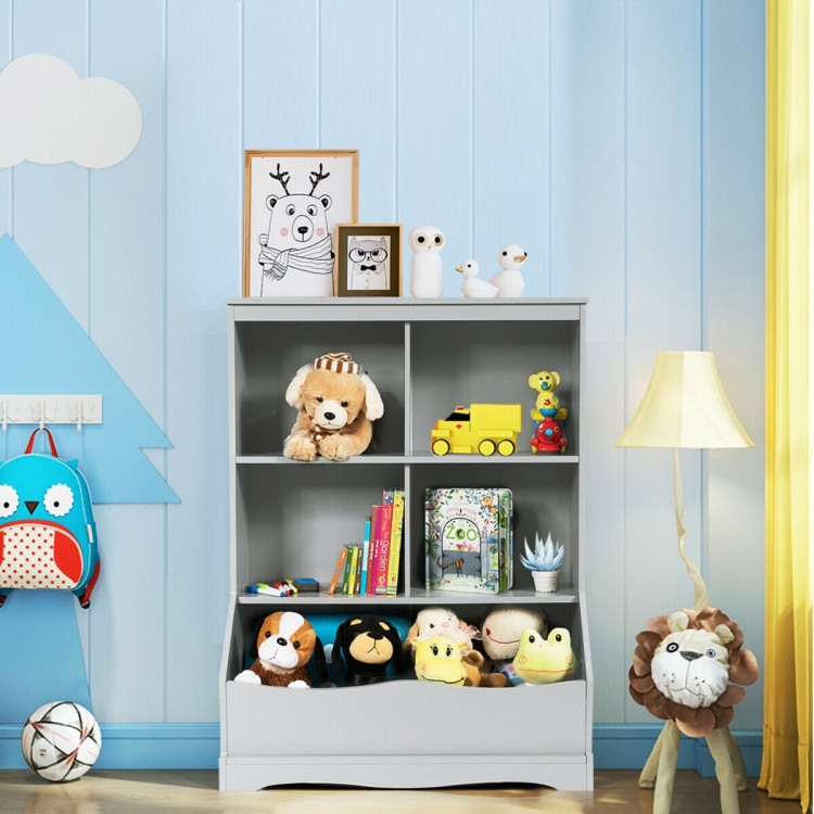 3-Tier Children's Multi-Functional Bookcase Toy Storage Bin Floor Cabinet-GrayCostway Gallery View 8 of 12