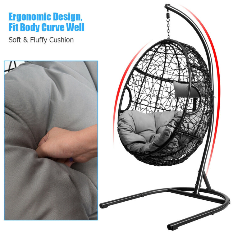 Hanging Cushioned Hammock Chair with Stand -GrayCostway Gallery View 9 of 12