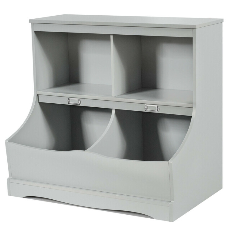 Kids Floor Cabinet Multi-Functional Bookcase -GrayCostway Gallery View 4 of 8