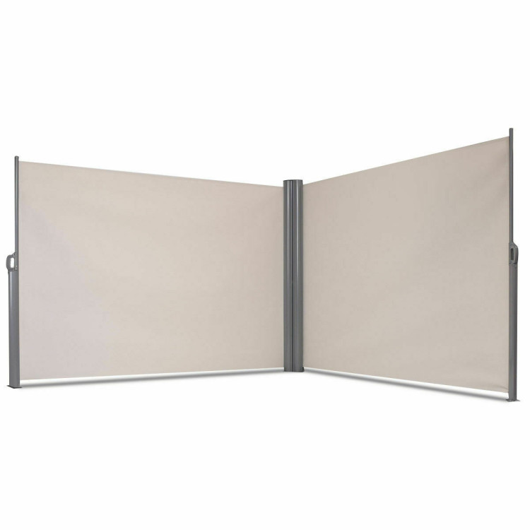 237 x 71 Inch Patio Retractable Double Folding Side Awning Screen DividerCostway Gallery View 3 of 12