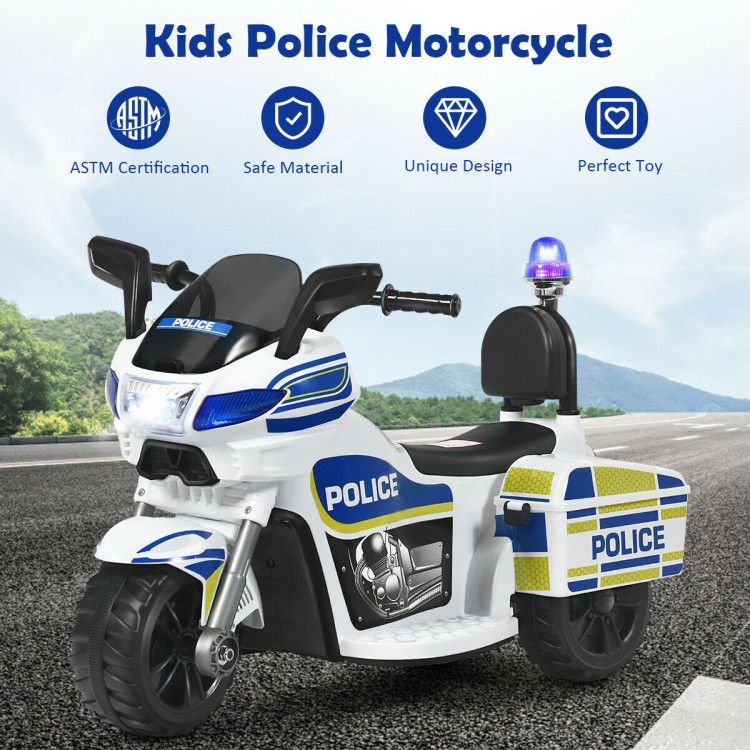 6V 3-Wheel Kids Police Ride On Motorcycle with BackrestCostway Gallery View 9 of 11