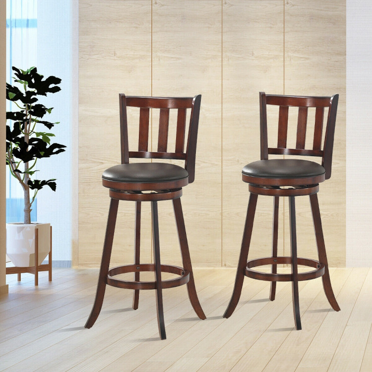 2 Pieces 360 Degree Swivel Wooden Counter Height Bar Stool Set with Cushioned Seat-31 inchesCostway Gallery View 6 of 10