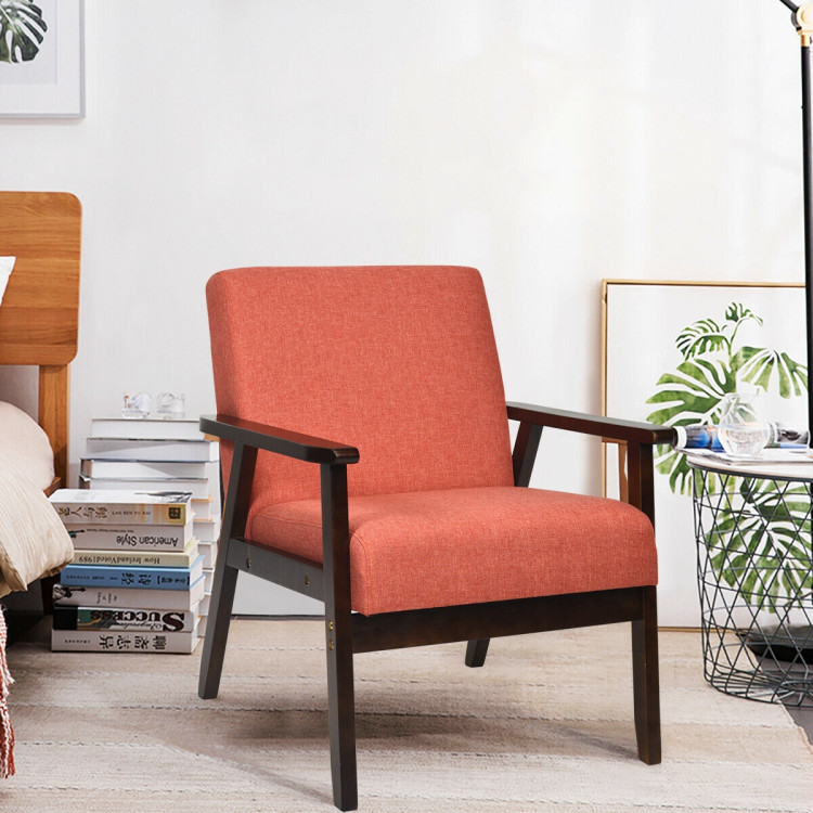Solid Rubber Wood Fabric Accent Armchair-OrangeCostway Gallery View 2 of 11