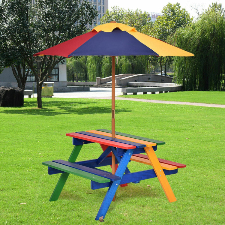 4 Seat Kids Picnic Table with UmbrellaCostway Gallery View 2 of 13