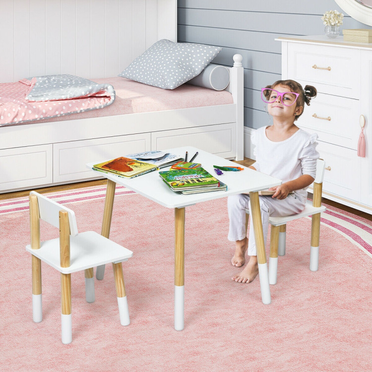 Kids Wooden Table and 2 Chairs Set-WhiteCostway Gallery View 6 of 12