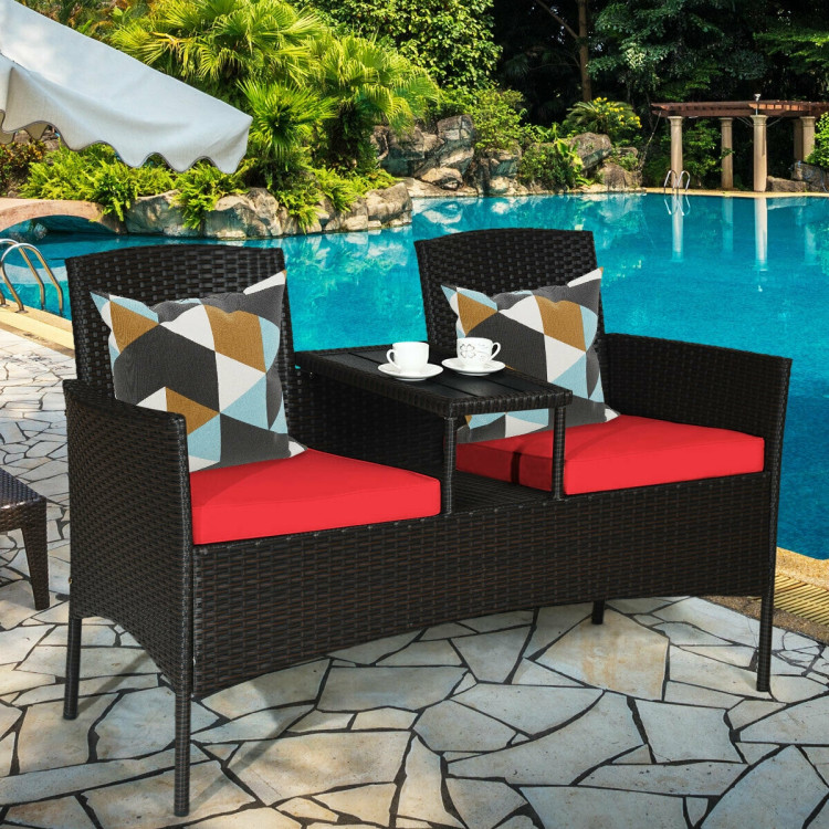 Modern Patio Conversation Set with Built-in Coffee Table and Cushions -RedCostway Gallery View 6 of 12