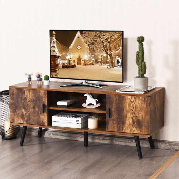 Industrial TV Stand with Storage Cabinets-Rustic BrownCostway Gallery View 1 of 12