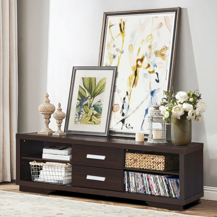 Modern TV Stand Entertainment Center with 2 Drawers and 4 Open ShelvesCostway Gallery View 3 of 12