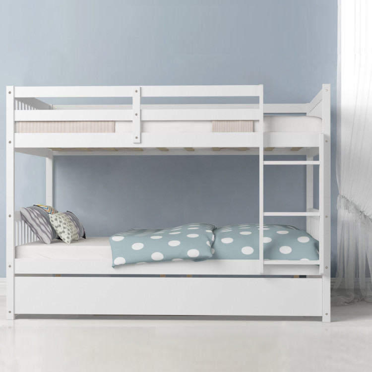 Full over Full Bunk Bed Platform Wood Bed with Ladder-WhiteCostway Gallery View 7 of 12