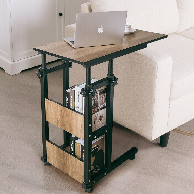 C-Shape Mobile Snack End Table with Storage ShelvesCostway Gallery View 7 of 12
