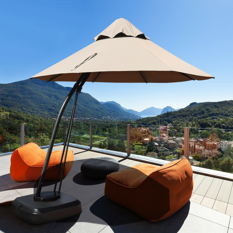 11 Feet Outdoor Cantilever Hanging Umbrella with Base and Wheels-TanCostway Gallery View 6 of 12