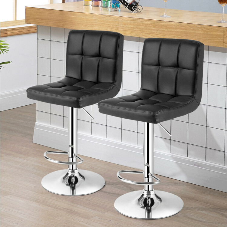 Set of 2 Square Swivel Adjustable PU Leather Bar Stools with Back and Footrest-BlackCostway Gallery View 2 of 12
