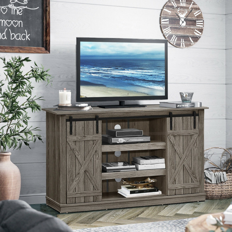 Sliding Barn TV Stand Console Table-GrayCostway Gallery View 7 of 11