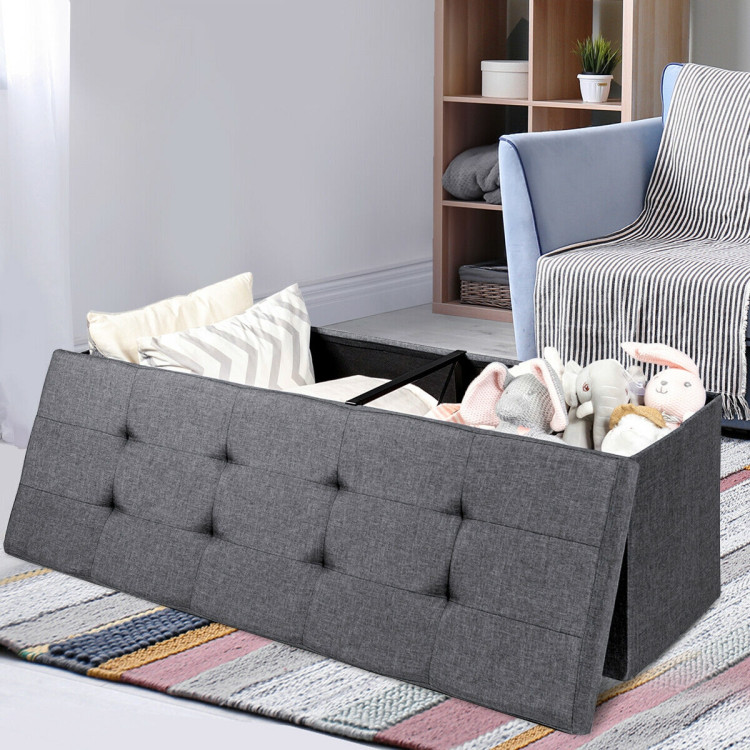 Fabric Folding Storage with Divider Bed End Bench-Dark GrayCostway Gallery View 6 of 11