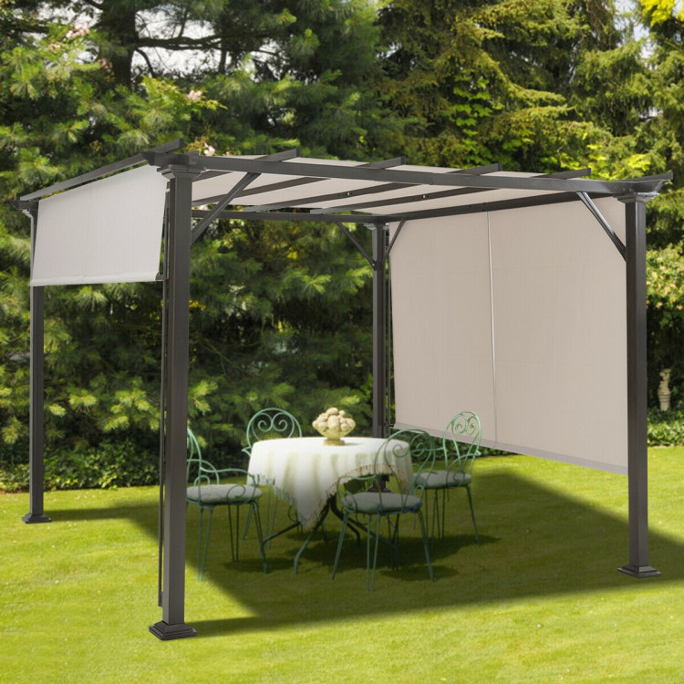 10 x 10 Feet Metal Frame Patio Furniture Shelter-BeigeCostway Gallery View 1 of 10