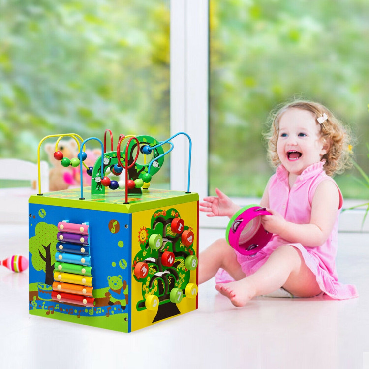 5-in-1 Wooden Activity Cube ToyCostway Gallery View 2 of 12
