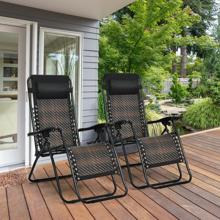 2 Pieces Folding Patio Rattan Zero Gravity Lounge Chair-BrownCostway Gallery View 1 of 13