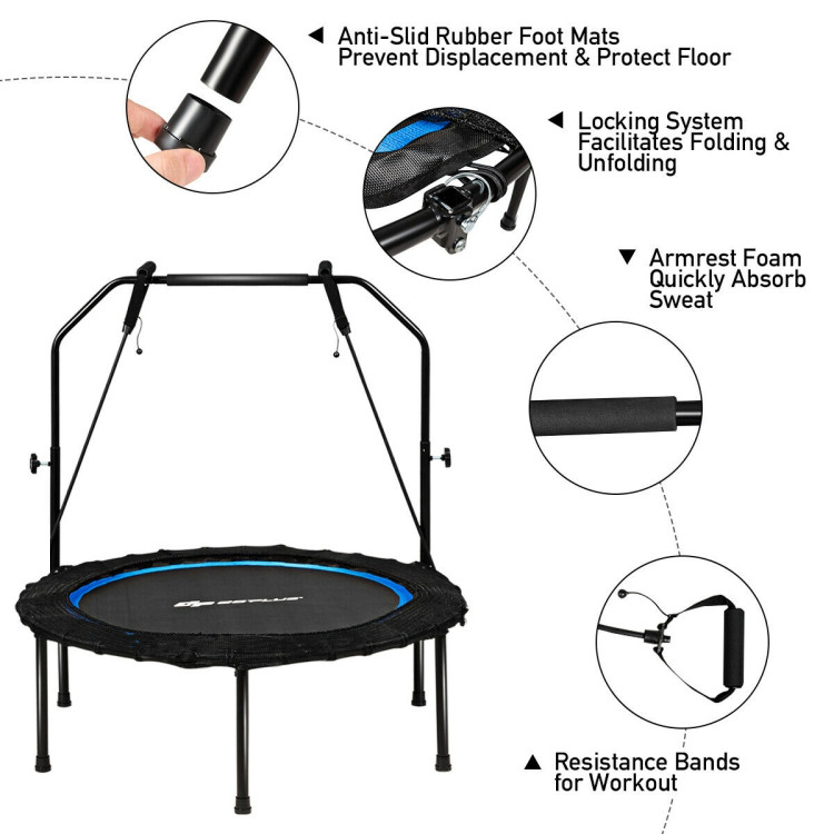 40 Inch Foldable Fitness Rebounder with Resistance Bands Adjustable Home-BlueCostway Gallery View 9 of 9