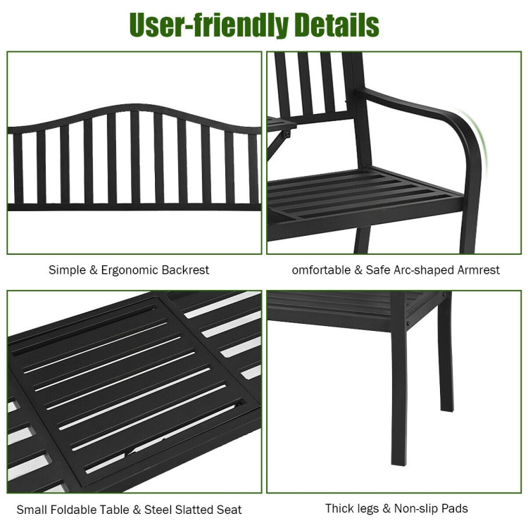 Patio Garden Bench Steel Frame with Adjustable Center TableCostway Gallery View 5 of 11