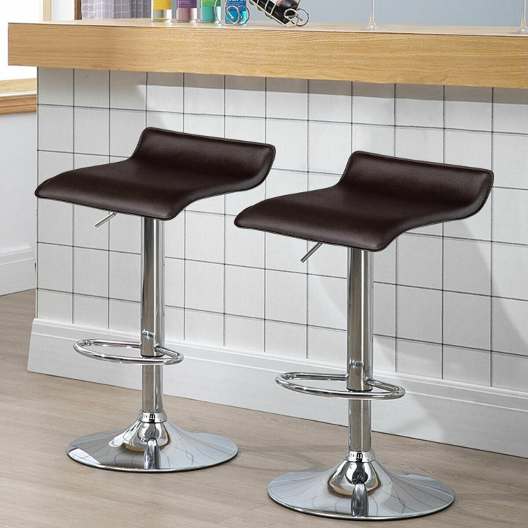 Set of 2 Adjustable PU Leather Backless Bar Stools-CoffeeCostway Gallery View 6 of 12