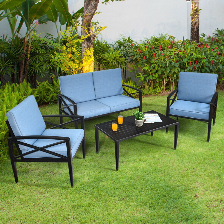 4 Pieces Patio Furniture Set Aluminum Frame Cushioned SofaCostway Gallery View 7 of 12