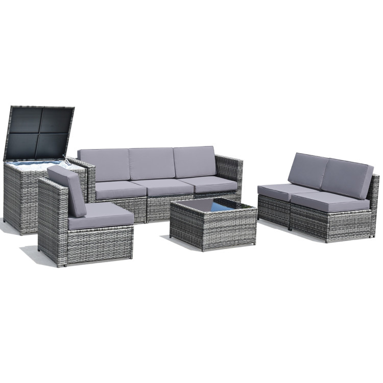 8 PCS Weaving Rattan Sofa Set with Storage OutdoorCostway Gallery View 11 of 13