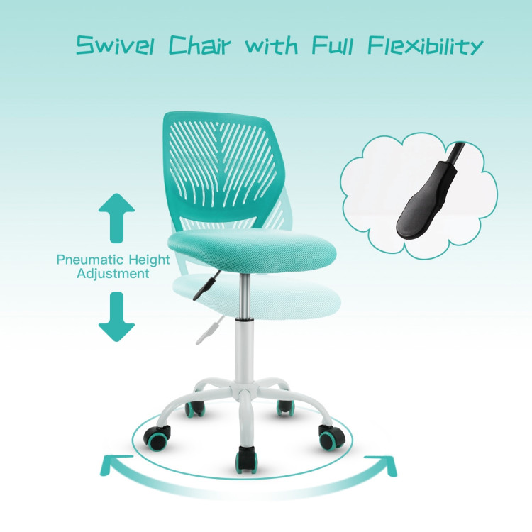 Adjustable Office Task Desk Armless Chair-TurquoiseCostway Gallery View 11 of 20