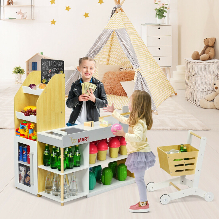 Grocery Store Playset Pretend Play Supermarket Shopping SetCostway Gallery View 7 of 14
