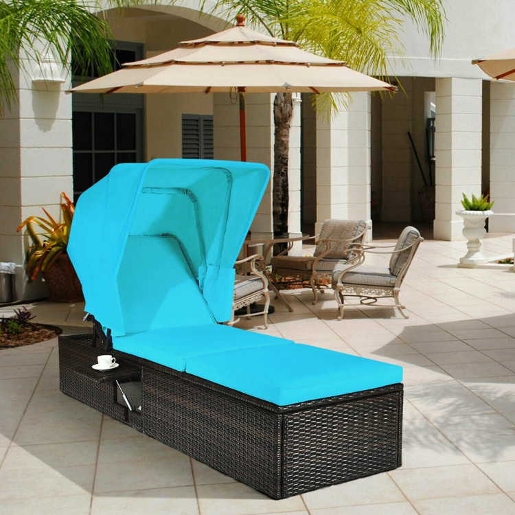 Outdoor Chaise Lounge Chair with Folding Canopy-TurquoiseCostway Gallery View 1 of 12