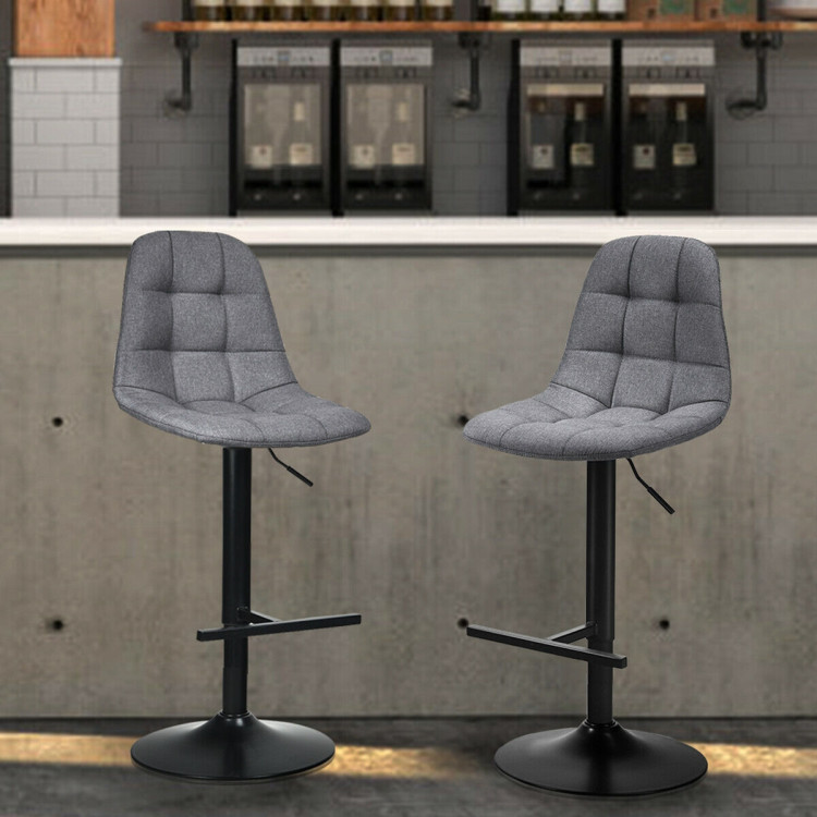2Pcs Adjustable Bar Stools Swivel Counter Height Linen Chairs -GrayCostway Gallery View 2 of 12