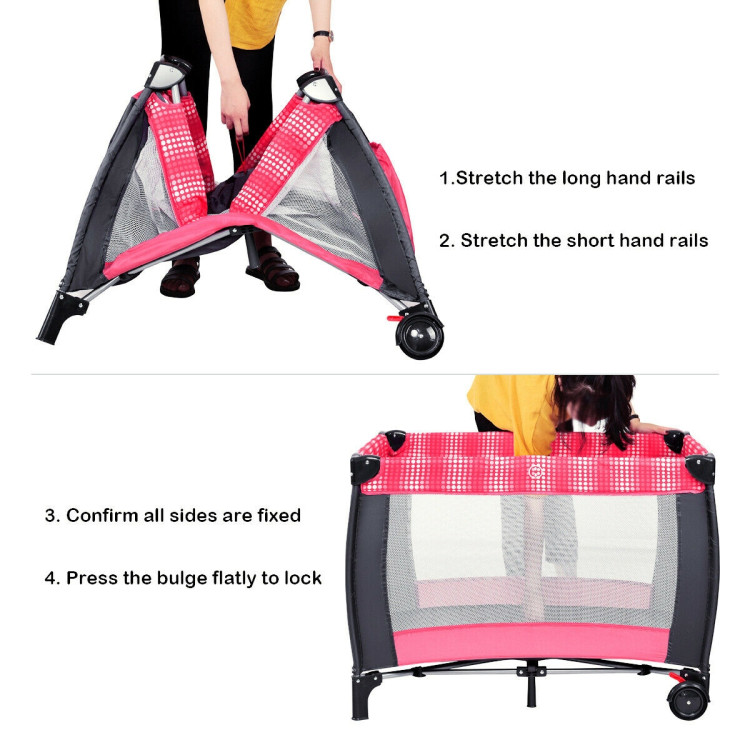 Foldable Travel Baby Crib Playpen Infant Bassinet Bed with Carry Bag-PinkCostway Gallery View 6 of 8
