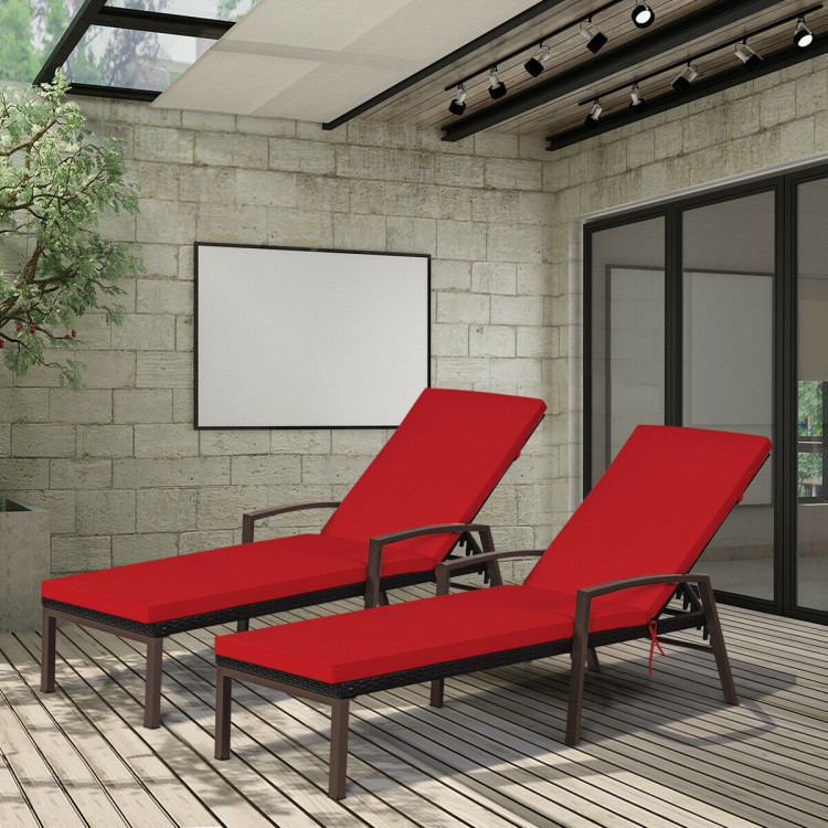 2 Pieces Patio Rattan Adjustable Back Lounge Chair with Armrest and Removable Cushions-RedCostway Gallery View 6 of 12