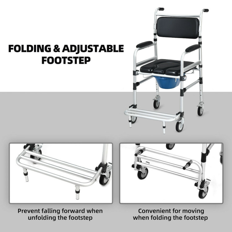 2-in-1 Aluminum Commode Shower Wheelchair with Locking CastersCostway Gallery View 9 of 10