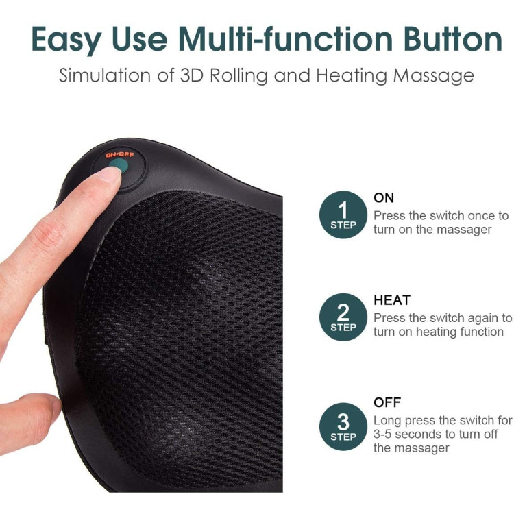 Shiatsu Pillow Massager with Heat Deep Kneading for Shoulder, Neck and Back Costway Gallery View 5 of 11
