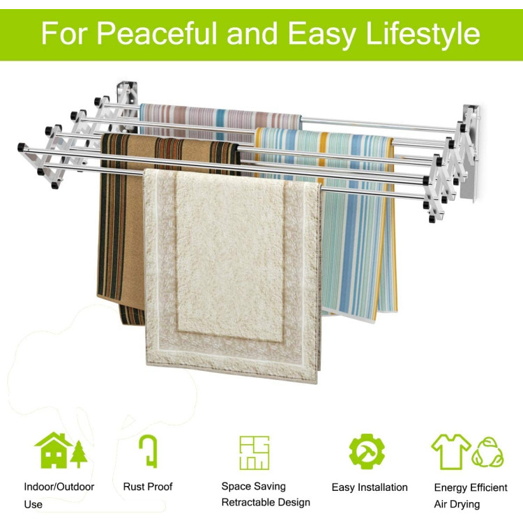 Stainless Wall Mounted Expandable Clothes Drying Towel RackCostway Gallery View 6 of 12