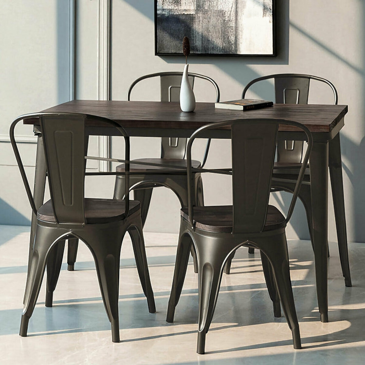 4 Pieces Tolix Style Metal Dining Chairs with Stackable Wood SeatCostway Gallery View 14 of 23