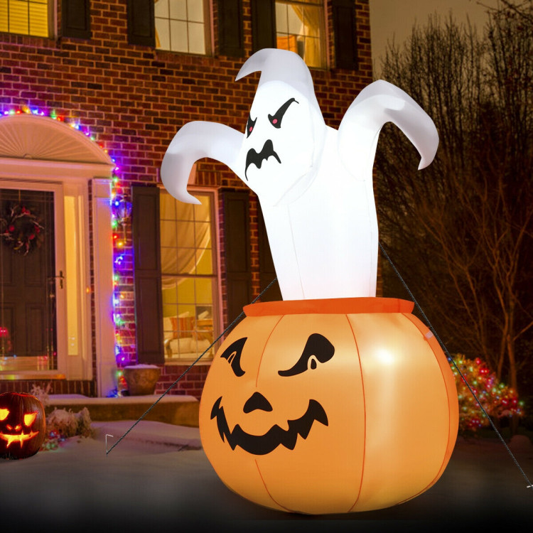 6 Feet Halloween Blow-Up Inflatable Ghost in Pumpkin with LED LightCostway Gallery View 2 of 10