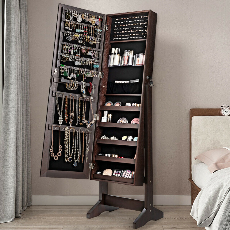Standing Jewelry Armoire Cabinet with Full Length Mirror-BrownCostway Gallery View 2 of 11